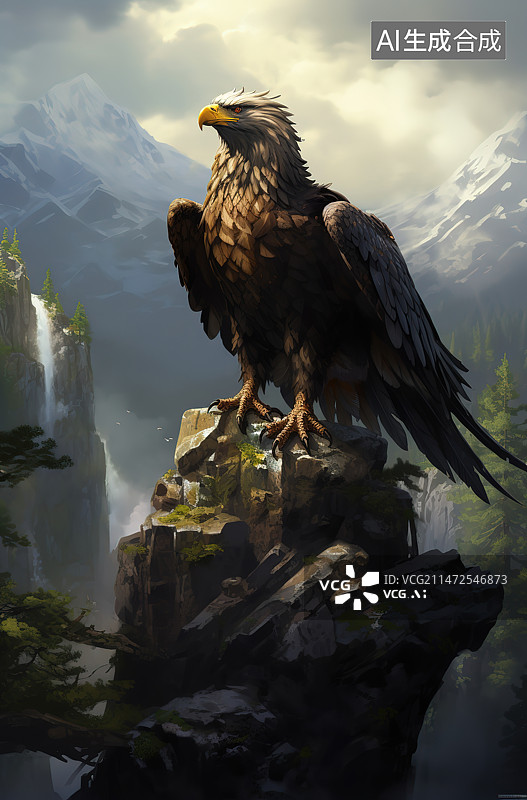 【AI数字艺术】鸟栖息在岩石上的特写镜头图片素材