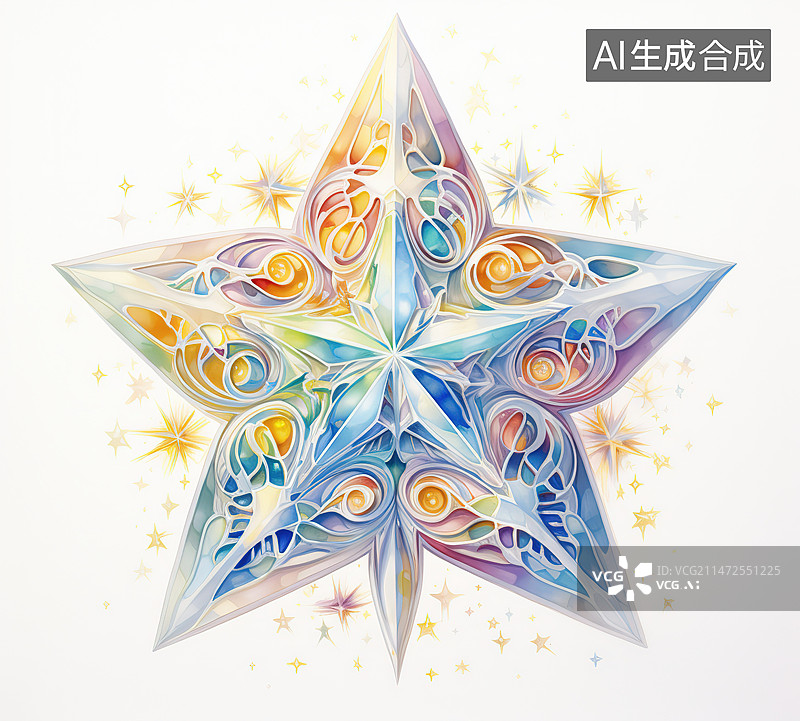 【AI数字艺术】白色背景下的彩色装饰特写镜头图片素材