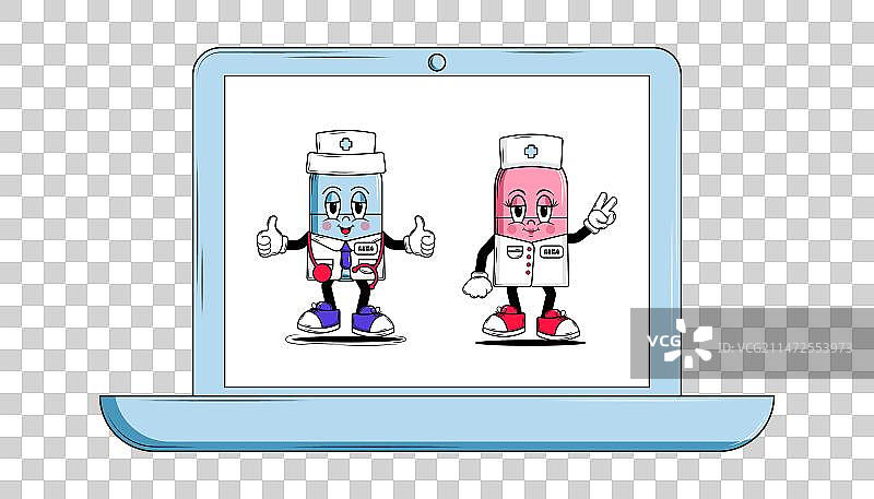 医用药丸卡通形象与医生护士图片素材