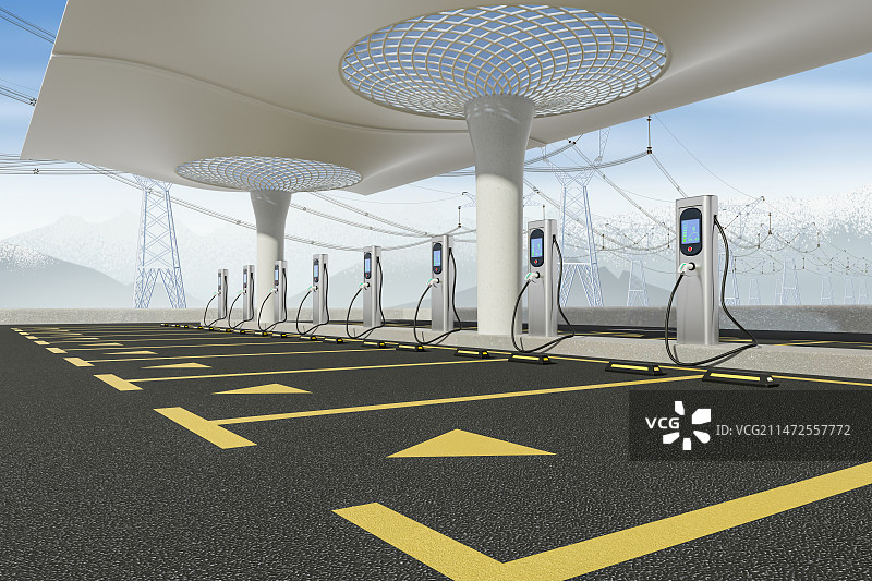 新能源汽车充电桩和停车位图片素材