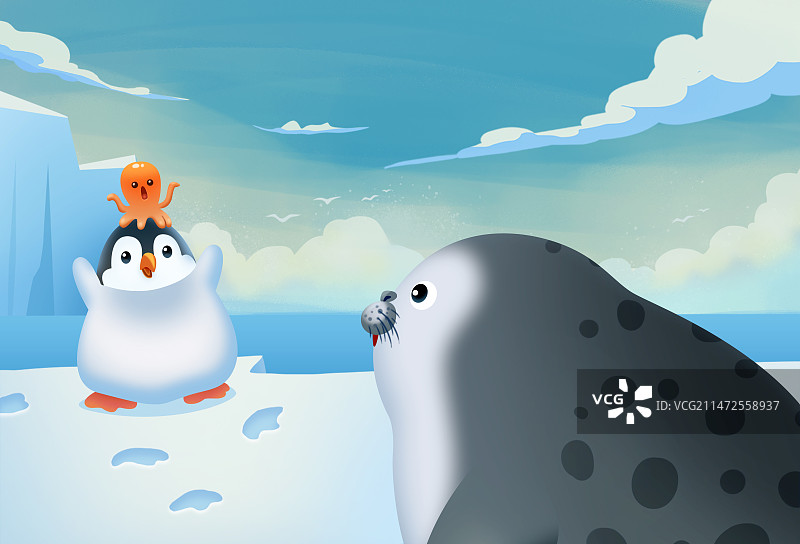 可爱的企鹅章鱼海豹插画图片素材