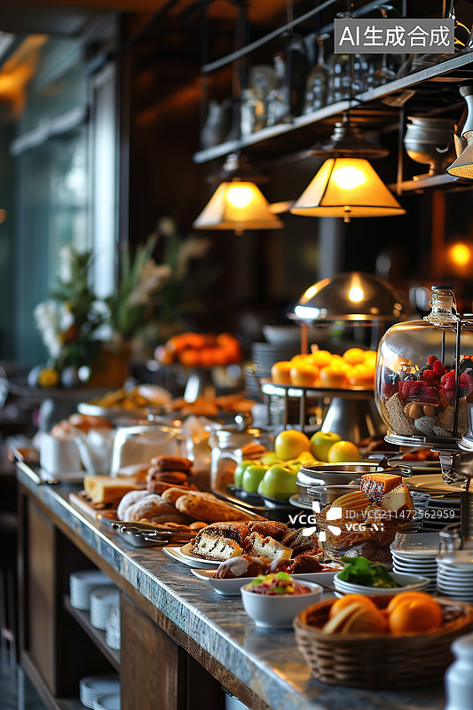 【AI数字艺术】高档自助餐厅摆放的各种水果图片素材