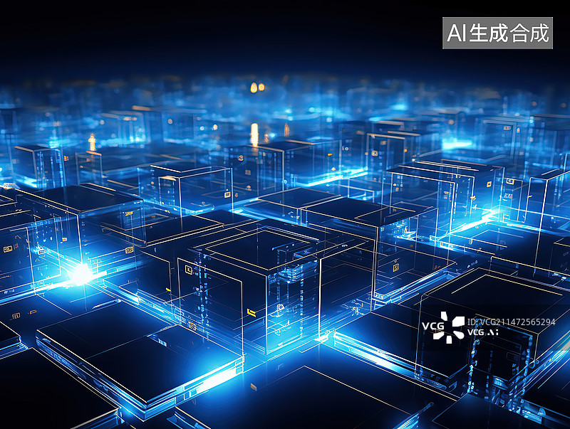【AI数字艺术】未来感抽象蓝色光线几何图形图片素材