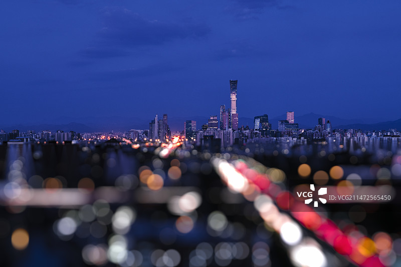 北京CBD地标摩天大楼夜景光斑特效图片素材