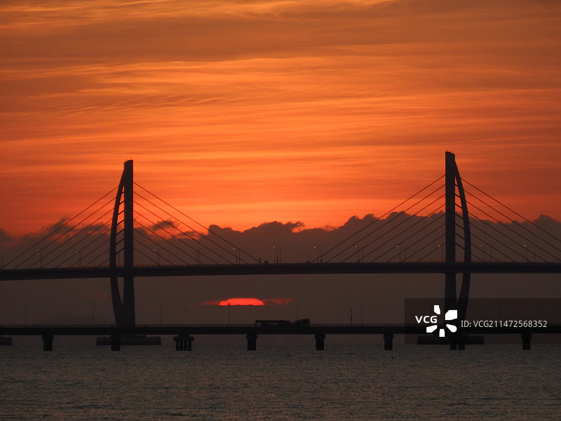 港珠澳大桥朝霞图片素材