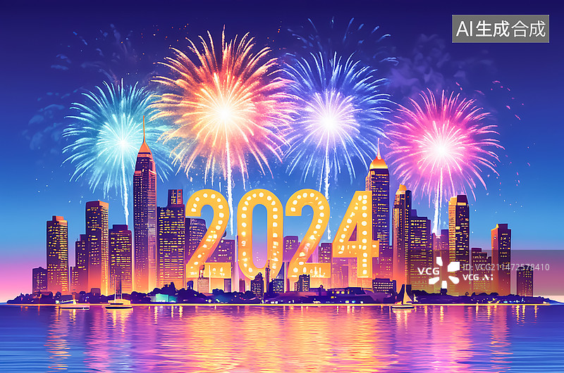 【AI数字艺术】2024年城市烟花秀图片素材