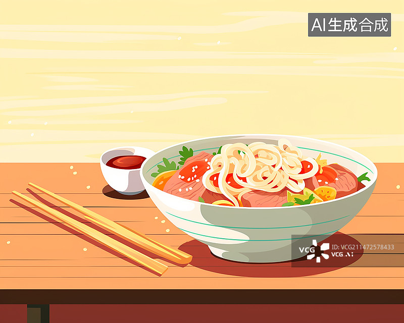 【AI数字艺术】中国美食牛肉面插画图片素材