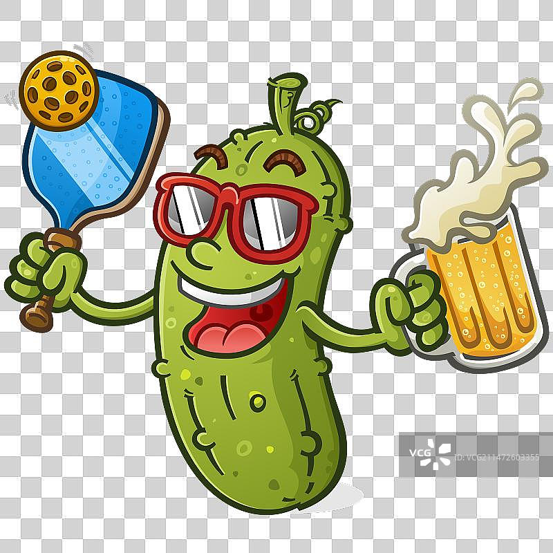 微笑啤酒太阳镜匹克球卡通图片素材