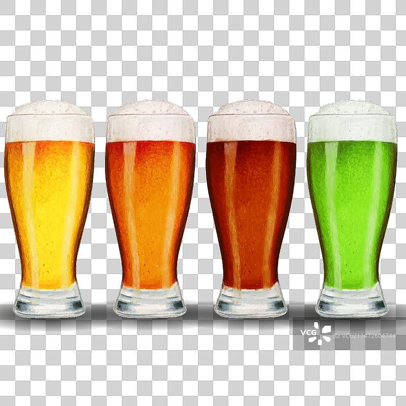 水彩手绘逼真啤酒杯图片素材