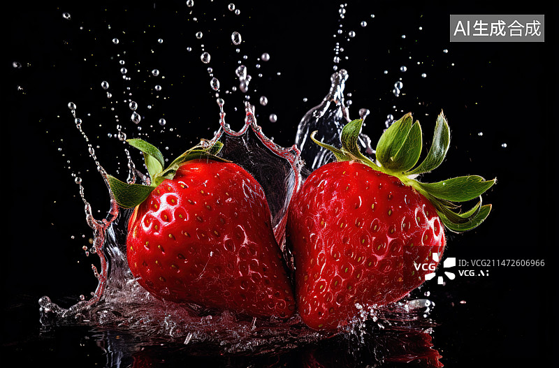 【AI数字艺术】黑色背景下溅起水花的特写镜头图片素材