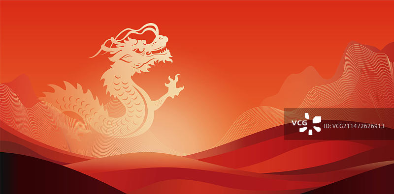 红金简约渐变龙插画图片素材