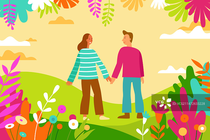 扁平线性风格春季景观图片素材