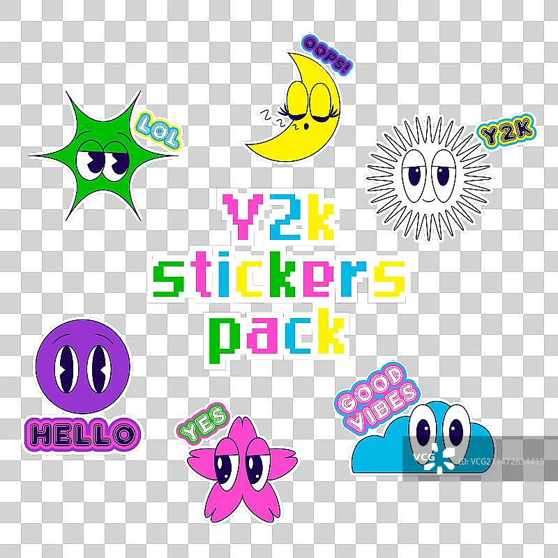 Y2K笑脸贴纸包图片素材