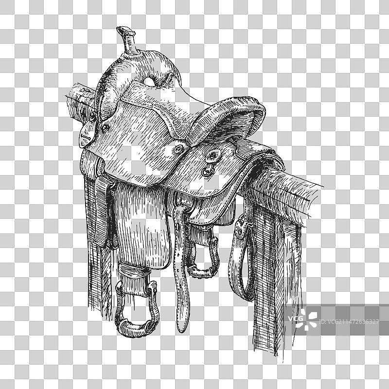 手绘马鞍素描图片素材