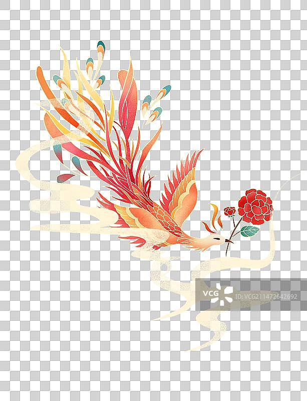 简约大气红色国潮凤凰节日插画图片素材