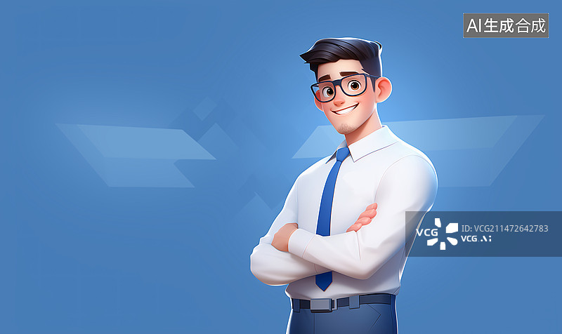 【AI数字艺术】一位男性穿着白色衬衫打着领带商务工作插画图片素材