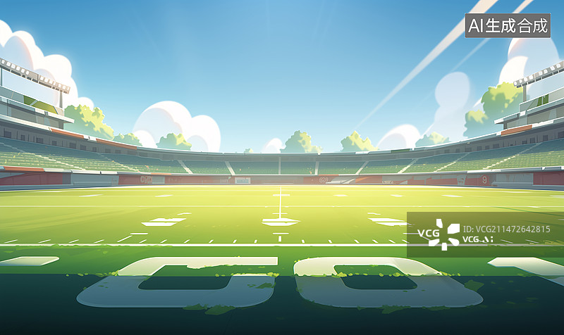 【AI数字艺术】足球场草坪绿茵体育场馆建筑插画图片素材
