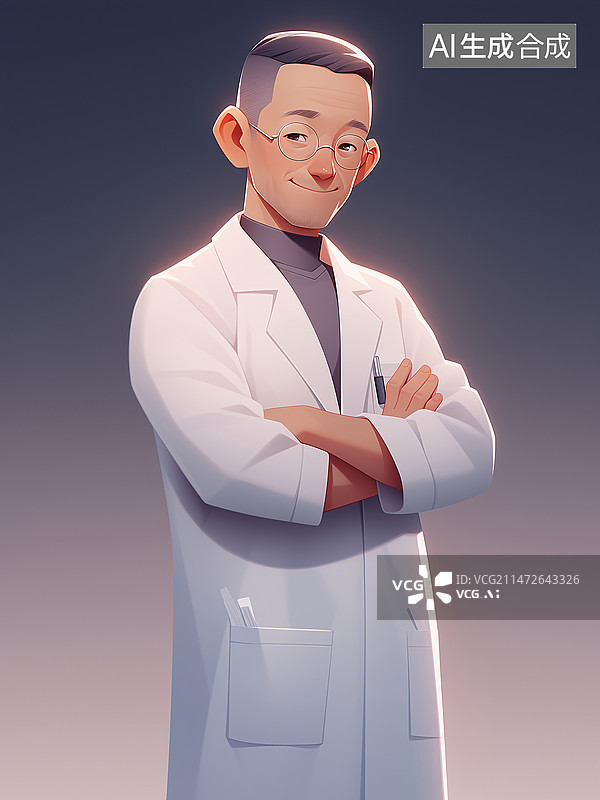 【AI数字艺术】一位戴着眼镜的年轻男医生医疗健康插画图片素材