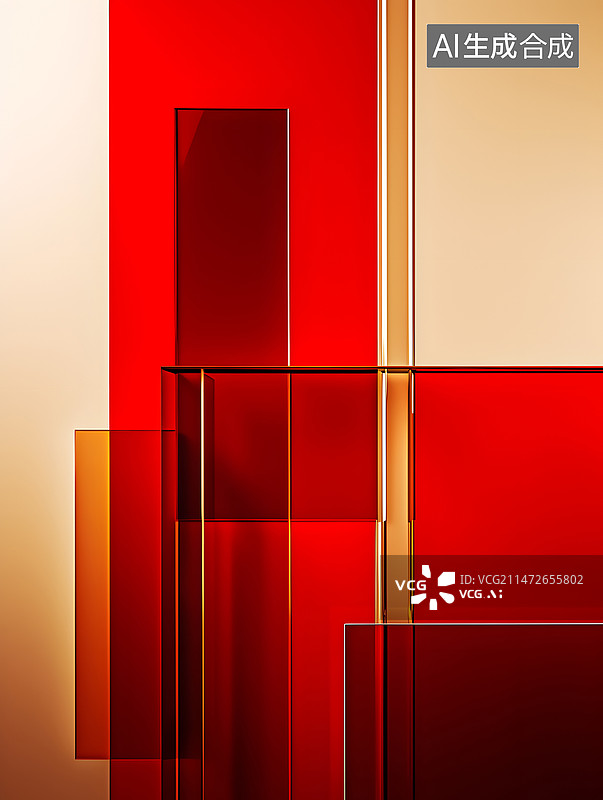 【AI数字艺术】红色背景下的亚克力几何背景，壁纸，素材图片素材