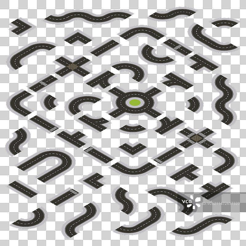 2.5D深灰色道路构建套件图片素材