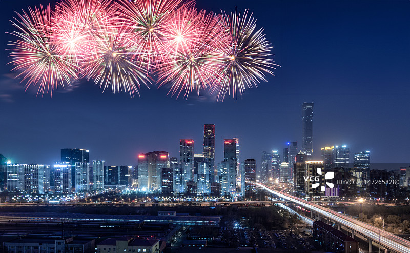 北京城市天际线烟花背景图片素材