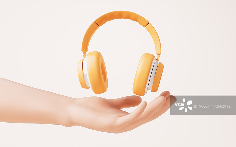 手部托着的耳机3D渲染图片素材