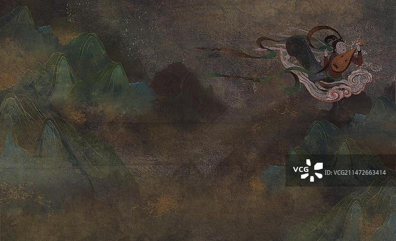 古风壁画  质感手绘 背景元素图片素材