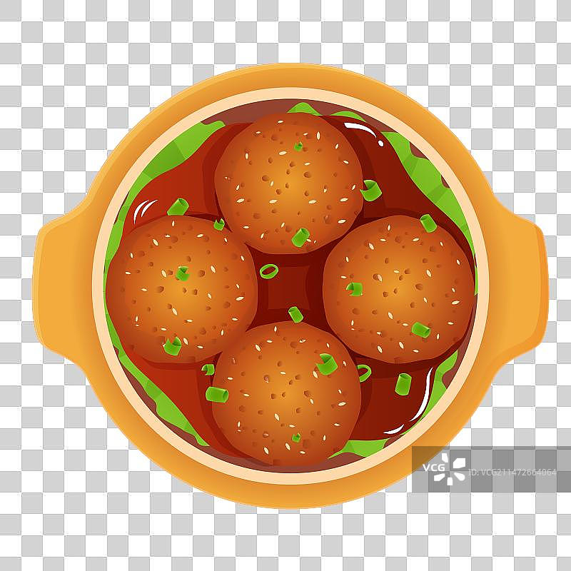 红烧狮子头年夜饭家常菜美食菜肴插画图片素材