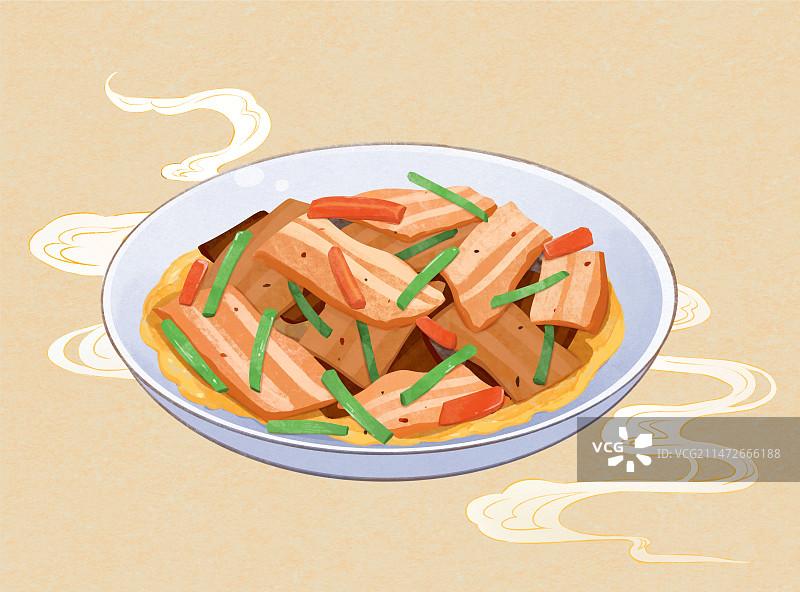 中华美食川菜回锅肉手绘风格插画图片素材