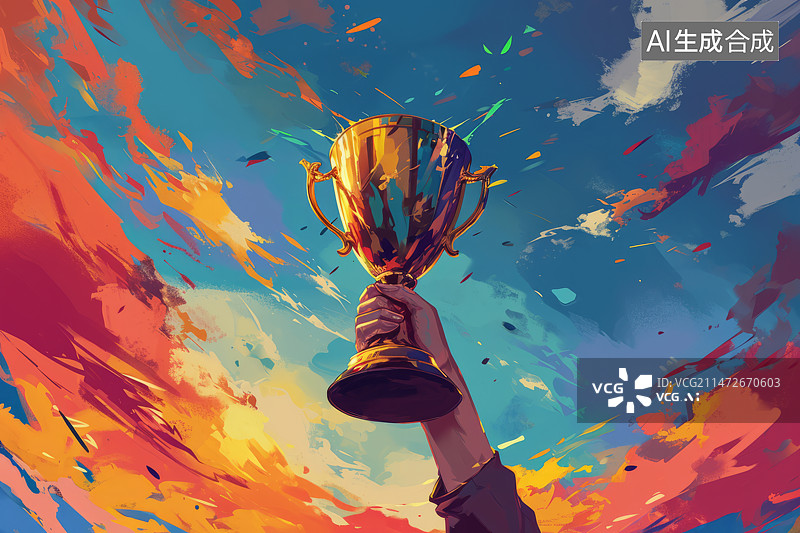 【AI数字艺术】一只手向上举起奖杯图片素材