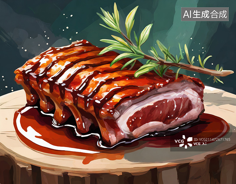 【AI数字艺术】整块的美味的猪排插画图片素材