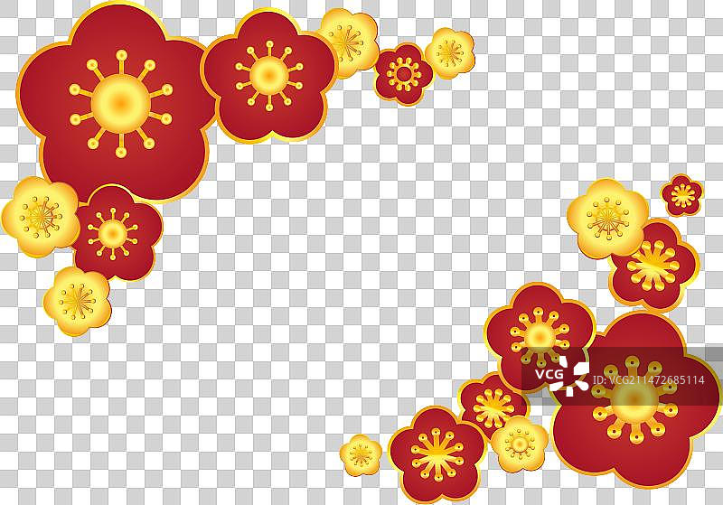 矢量 金红喜庆梅花边角 边框元素图片素材