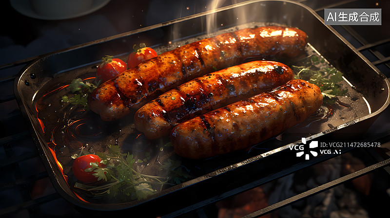 【AI数字艺术】铁板上的烤香肠图片素材