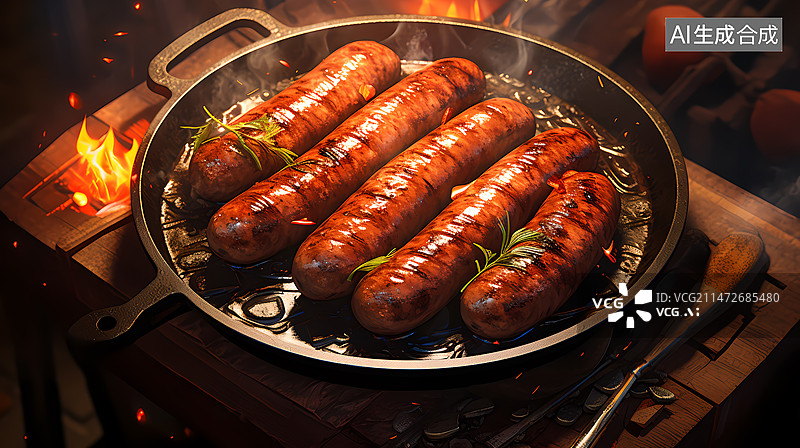 【AI数字艺术】铁板上的烤香肠图片素材