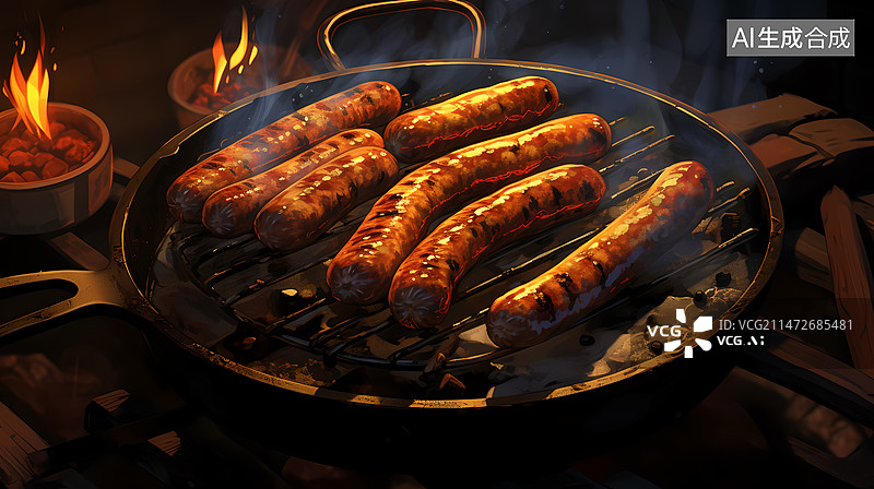 【AI数字艺术】铁板上的烤香肠图片素材