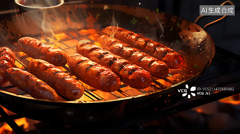 【AI数字艺术】铁板上的烤香肠图片素材