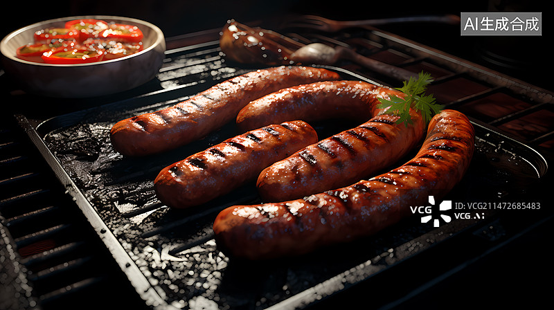 【AI数字艺术】铁板上的烤香肠图片素材