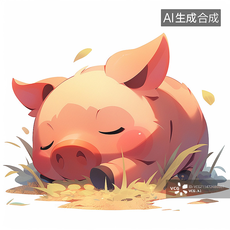 【AI数字艺术】可爱的卡通小猪趴着睡觉插画图片素材