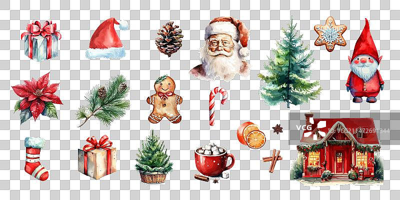 圣诞节水彩元素节日套装图片素材