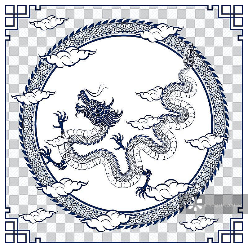 传统蓝色中国龙图片素材