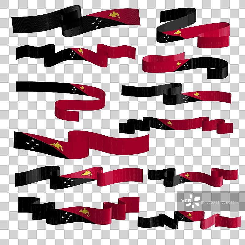 巴布亚新几内亚旗帜丝带套装图片素材