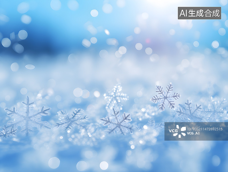 【AI数字艺术】冬天的雪花特写图片素材