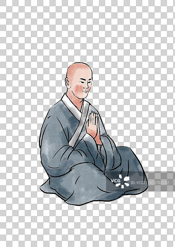 国学经典四大名著西游记唐僧唐玄奘打坐思考思维人物插画图片素材