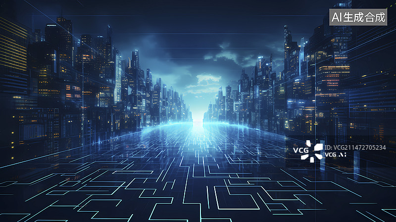 【AI数字艺术】数码科技蓝色网络安全抽象海报网页PPT背景图片素材