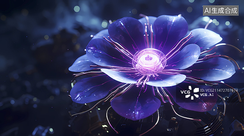 【AI数字艺术】数码科技紫色未来数字花抽象图形海报网页PPT背景图片素材