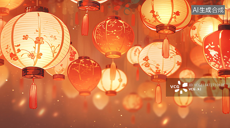 【AI数字艺术】新年元宵节灯会红灯笼背景图图片素材