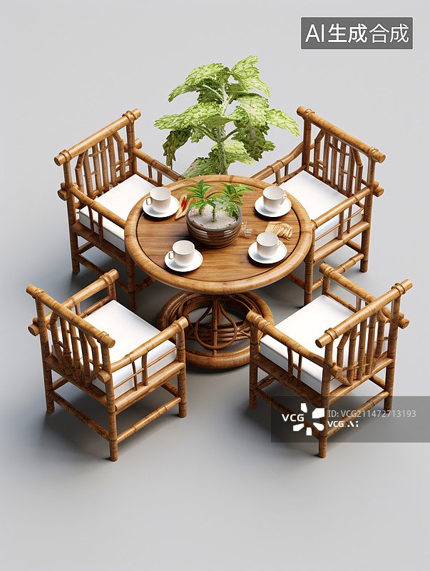 【AI数字艺术】3D茶桌茶椅喝茶图片素材