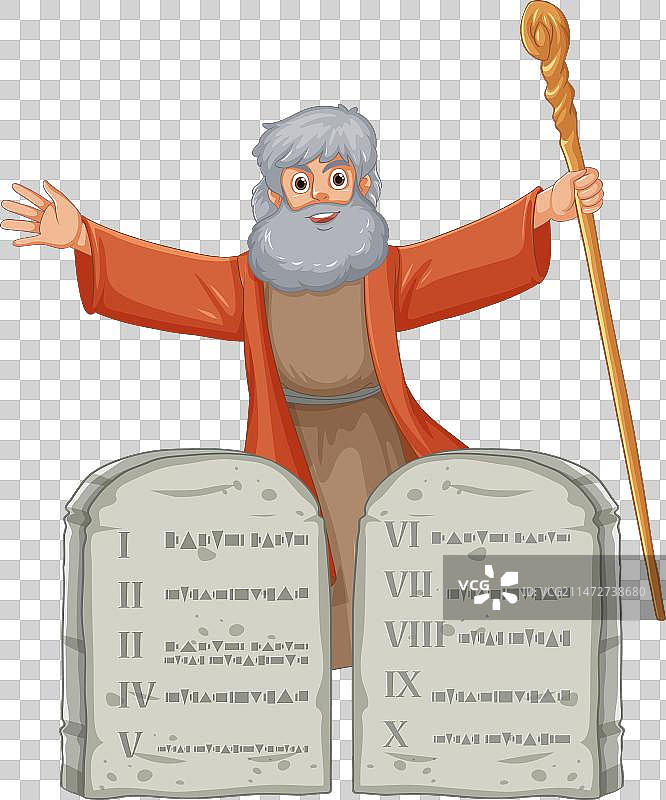 卡通人物摩西手持法杖图片素材