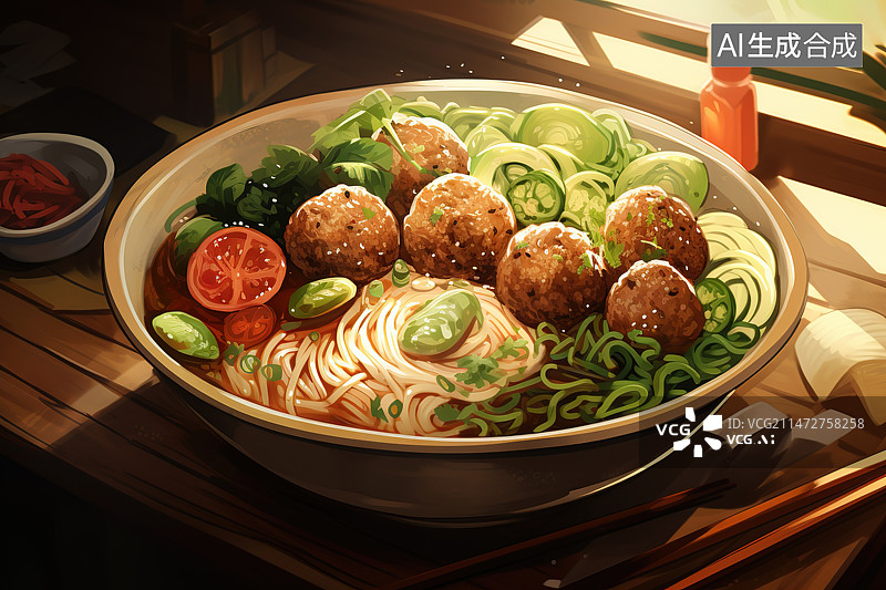 【AI数字艺术】桌上碗里的汤的高角度视图图片素材