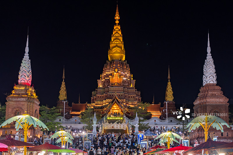 西双版纳告庄星光夜市+景洪市大金塔寺图片素材